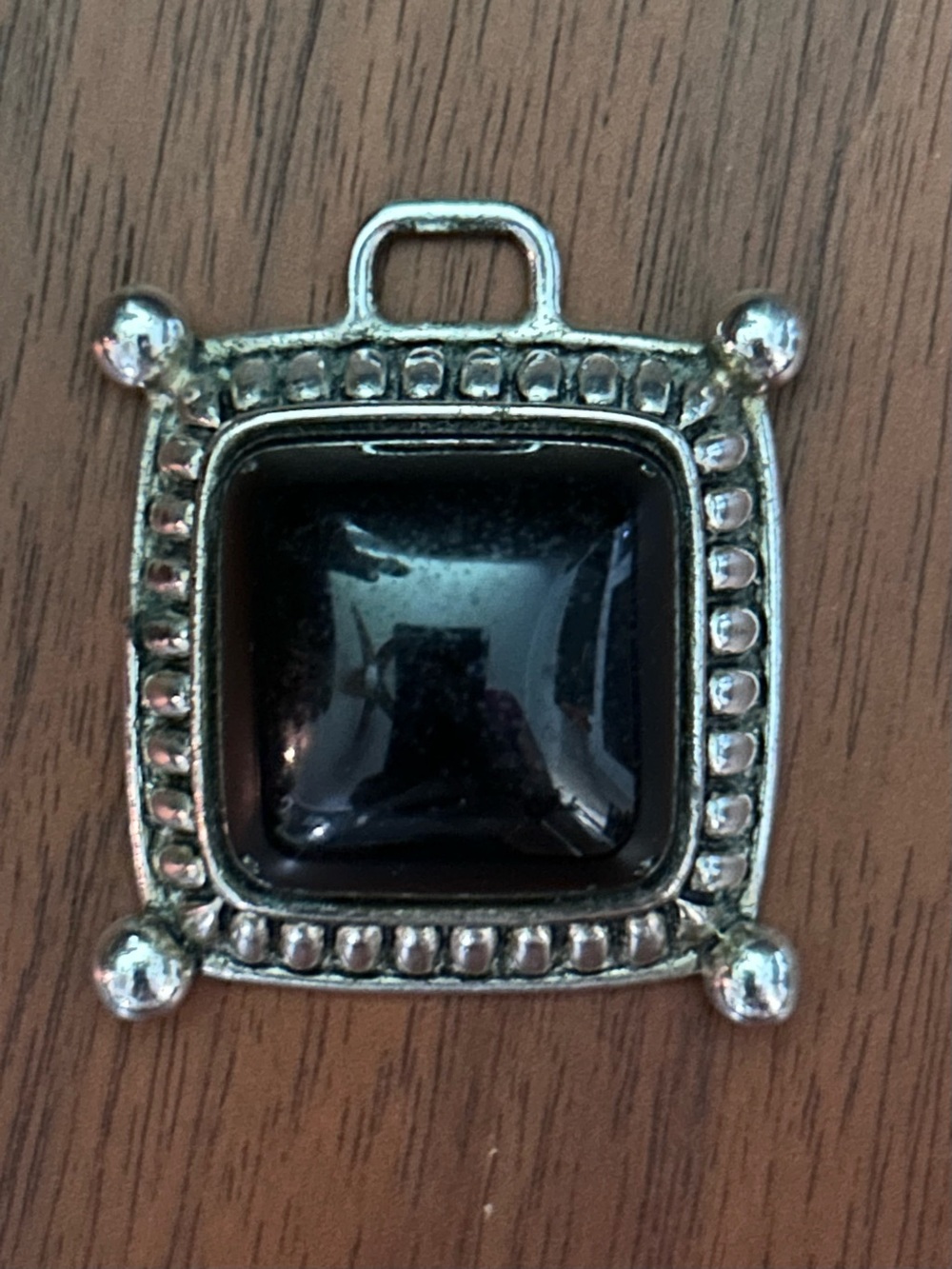 Silver-Plated Black Square Pendant — Women's Jewelry